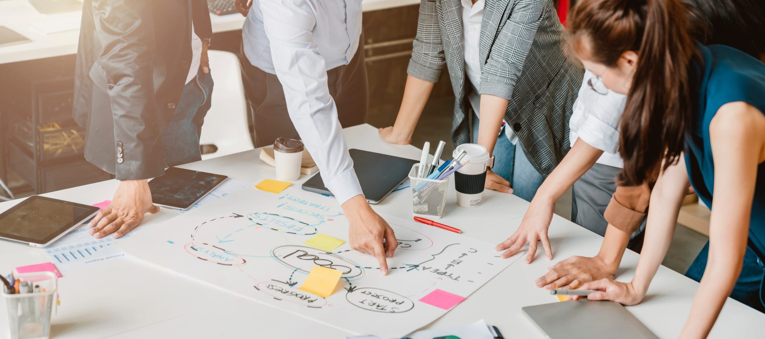 topview of creative agency business brain storm meeting presenta