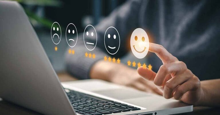 User give rating to service experience on online application for Customer review satisfaction feedback survey concept.