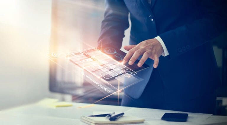 Digital marketing. Businessman using modern interface payments online shopping and icon customer network connection on virtual screen. Business innovation technology ... See More