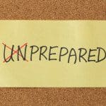 Sticky note with the word unprepared written on it,wuth the u and n crossed out