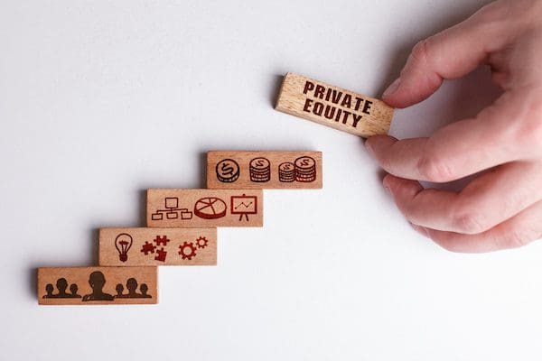 The concept of technology, the Internet and the network. Businessman shows a working model of business: Private equity