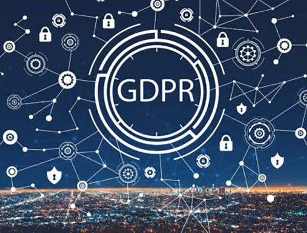 GDPR with downtown Los Angeles at night