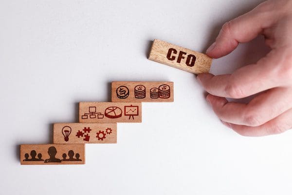 The concept of technology, the Internet and the network. Businessman shows a working model of business: CFO