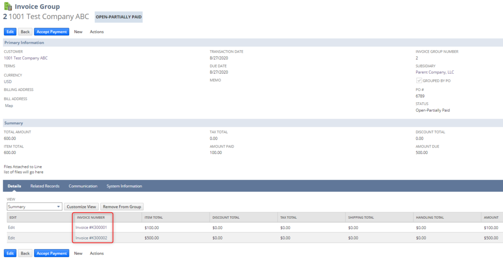 NetSuite 2020.2 - Invoice Group